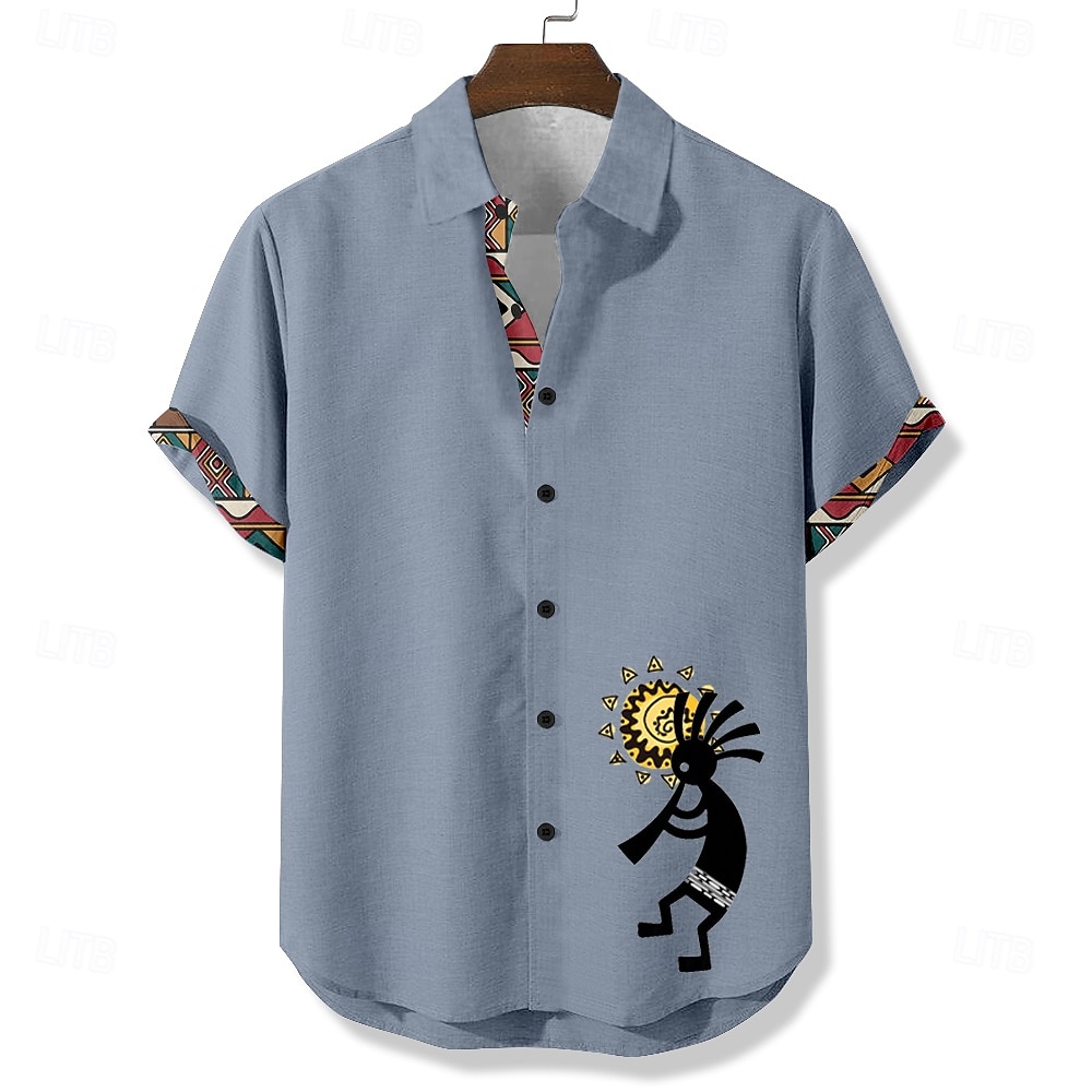 Bărbați Soare Έθνικ Kokopelli Cămașă Cămașă de vară Camașă cu nasturi Manșon scurt Vintage Retro Vacanță Zilnice Costum de plajă Vară Primăvară Răsfrânt Imprimare 3D Cămașă de in Albastru piscin 2026 - $25.99 –P3