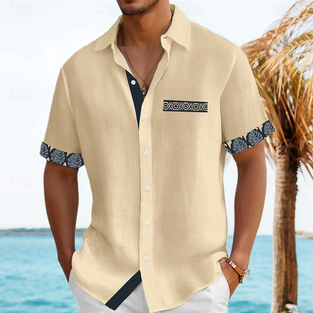 Herren Hemd Leinenhemd Sommerhemd Strandhemd Karomuster Urlaub Ferien Schwarz Marineblau Grün Khaki Kurzarm Kragen Sommer Bekleidung 2025 - $22.99 –P5