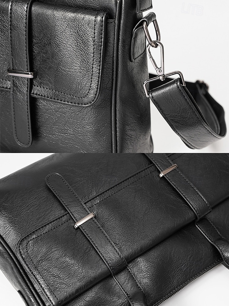 mäns portfölj i svart läder - stor affärsväska med övre handtag och laptopfack, professionell kontorsväska för arbete och möten 2025 - $46.99 –P7