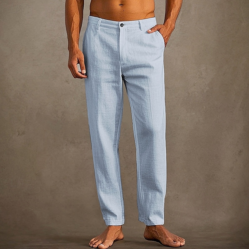 Men's Linen Pants Trousers Summer Pants Beach Pants Pocket Plain Comfort Breathable Vacation Daily Holiday Hawaiian Boho Black White 2025 - $20.99 –P8