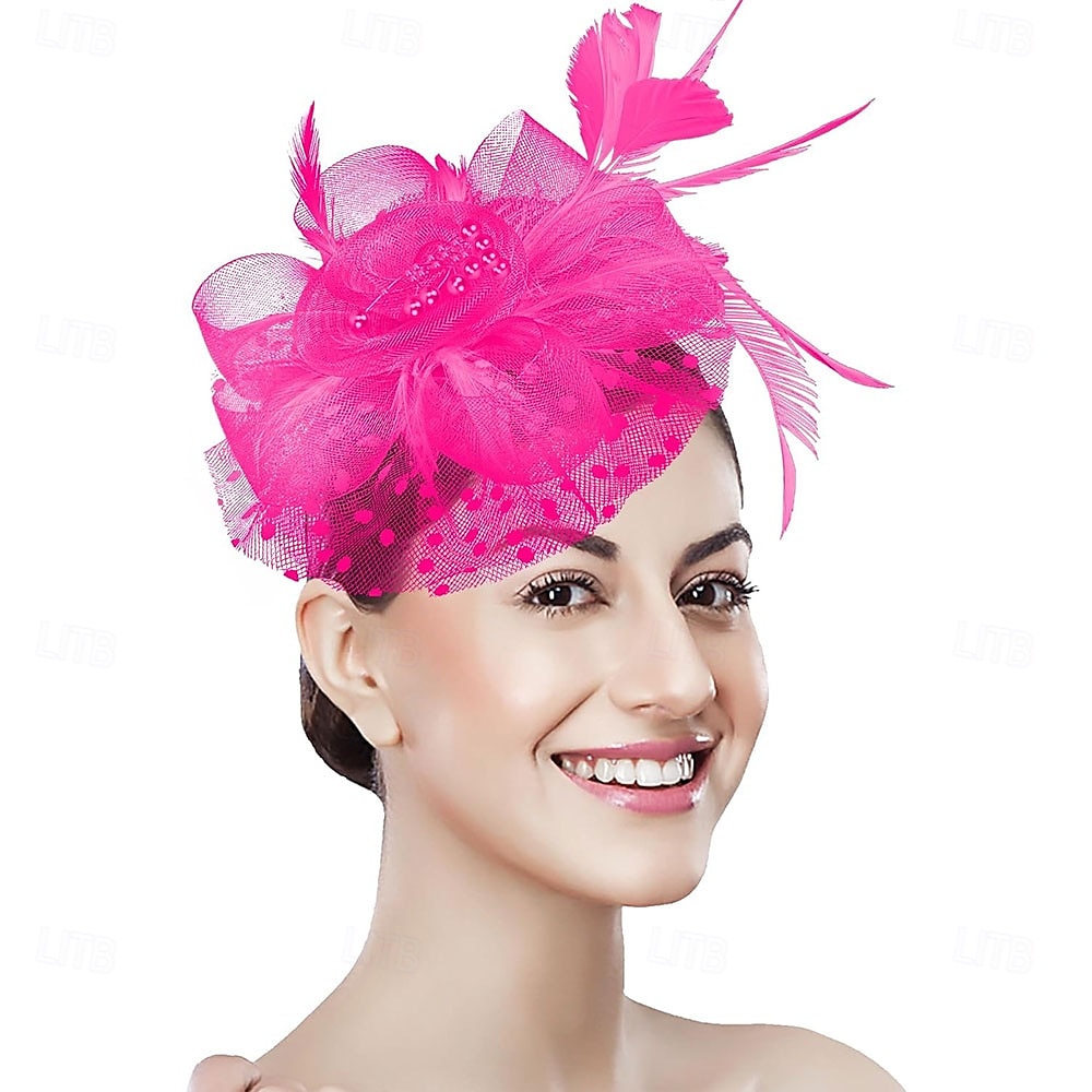 غطاء للرأس ريشة صاف قبعة فيدورا زفاف حفلة ليلية حفلة شاي سباق خيول كوكتيل عتيق لطيف مع ريش خوذة أغطية الرأس 2025 - $48.99 –P30