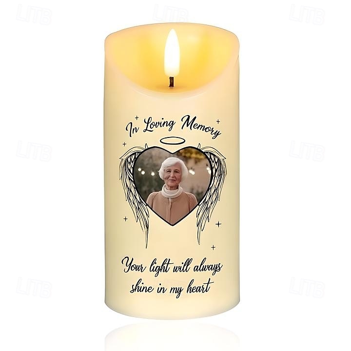 Vela LED conmemorativa personalizada, foto personalizada, regalos de condolencia por la pérdida de seres queridos, vela con alas de ángel, elegante luz de recuerdo para dormitorio, decoración del 2025 - $16.49 –P2