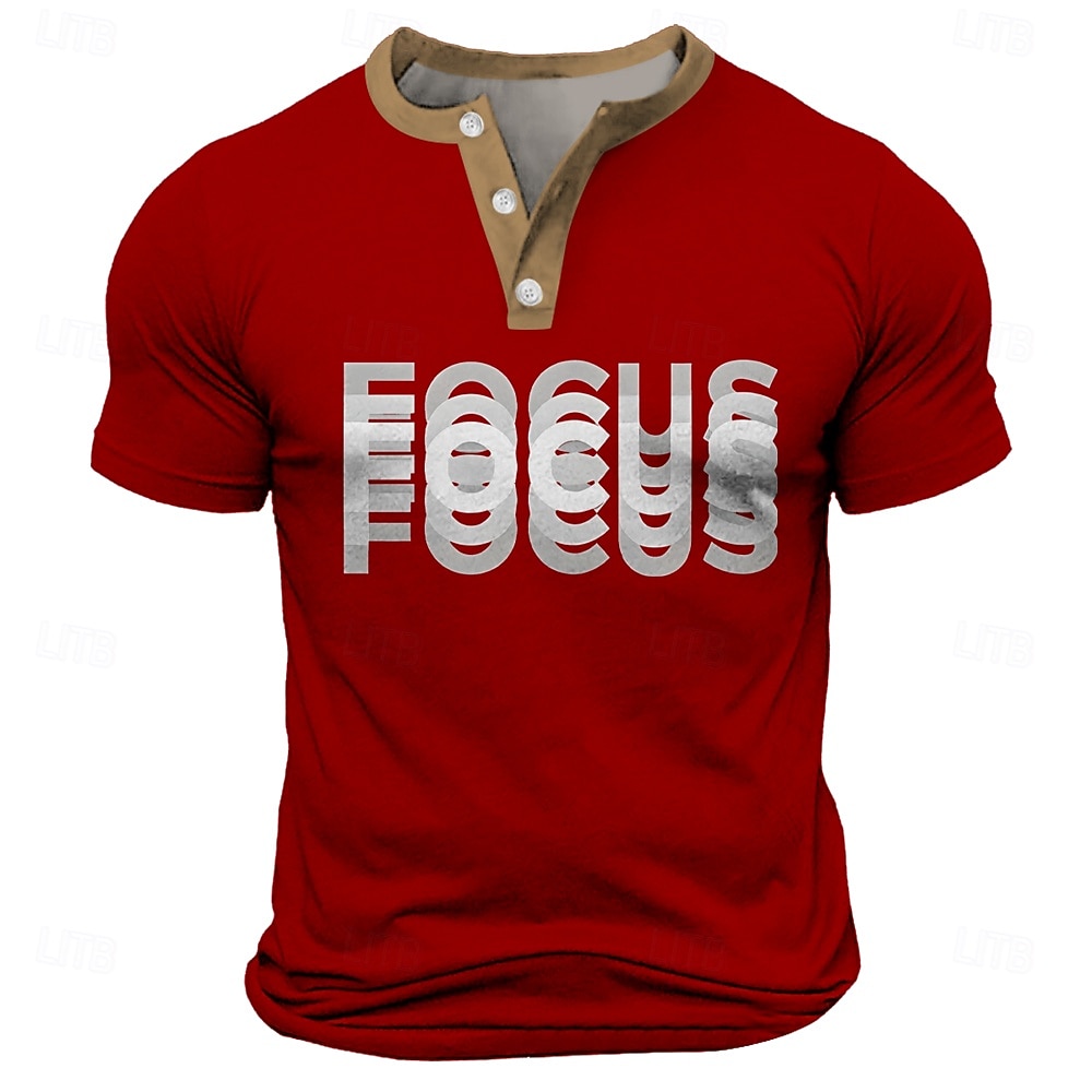 Tricou grafic FOCUS pentru bărbați cu mânecă scurtă stil Henley 2026 - $22.99 –P1