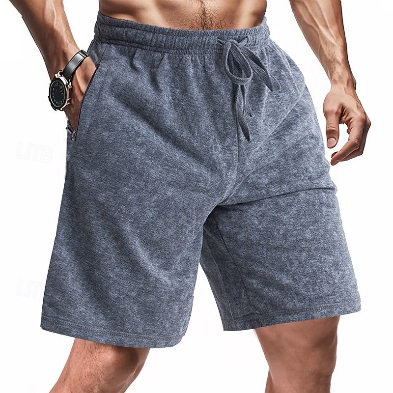Men's Athletic Shorts Sweat Shorts Shorts Summer Shorts Pocket Drawstring Elastic Waist Plain Comfort Breathable Short Outdoor Sports Classic Casual Black Navy Blue 2025 - $17.99 –P19
