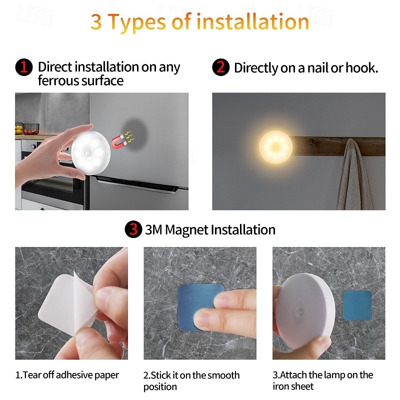 1 st. oplaadbaar inductie nachtlampje driekleurige dimfunctie magnetische afstandsbediening bedieningskast wijnkast garderobe verlichting type-c opladen 2026 - $8.99 –P14
