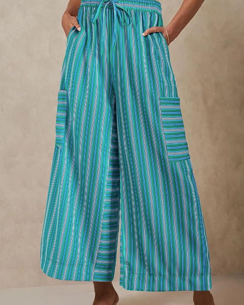 Femmes Slacks Pantalons Streetwear Occasionnel Longueur complète Naturel Rayé Avec Poches Conception à cordon élastique Confortable Extérieur Rue Sortir Rouge orangé Bleu ciel clair Marine fonc de 2025 ? $19.99 –P11