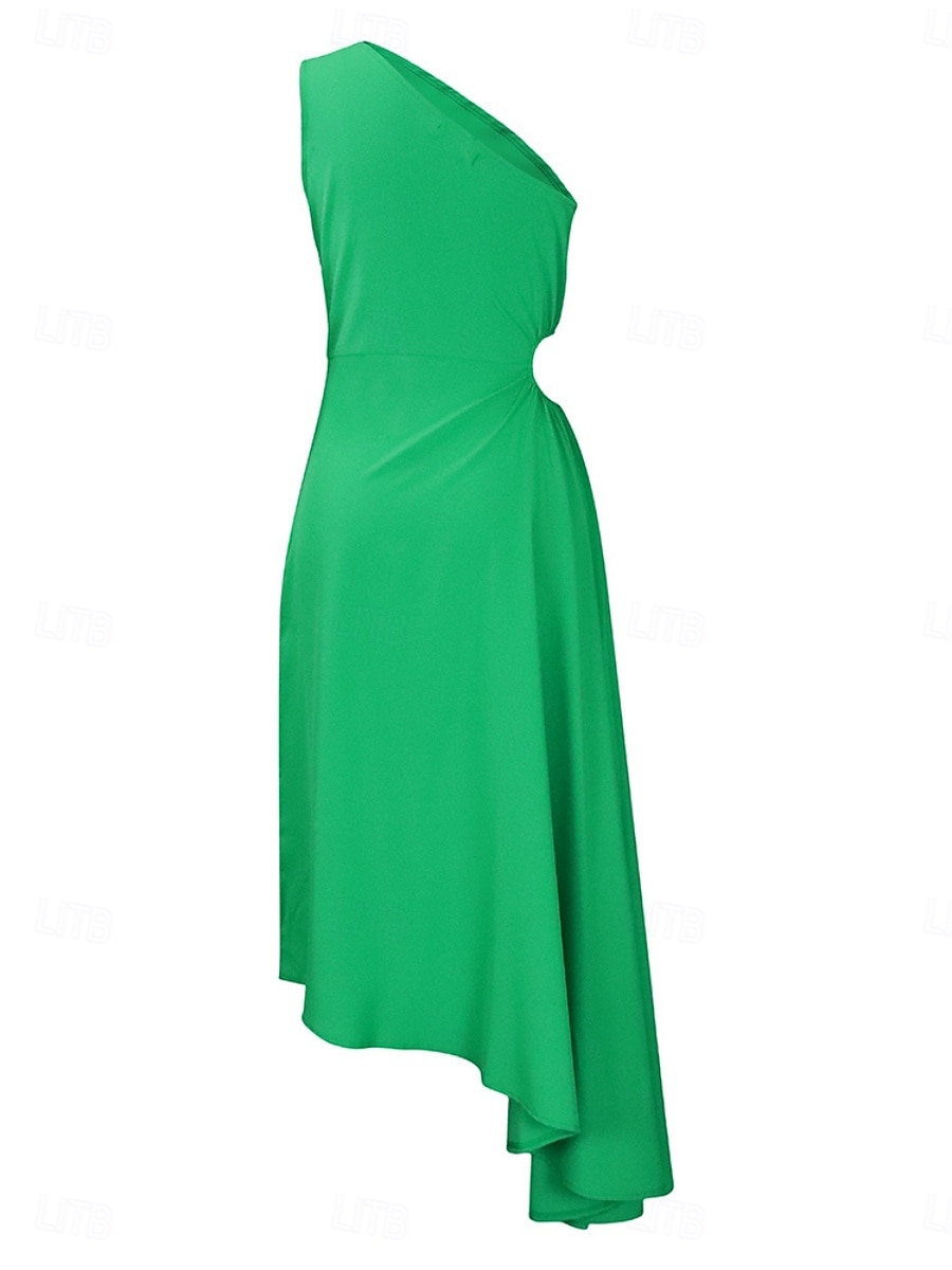 Robe Maxi Femme Robe A Ligne Couleur Unie Robes de Travail Robe Off The Shoulder Formelle Fête de Travail Coupe Régulière Simple Une Épaule Jaune Rouge Vert Été Printemps de 2025 ? $39.99 –P8