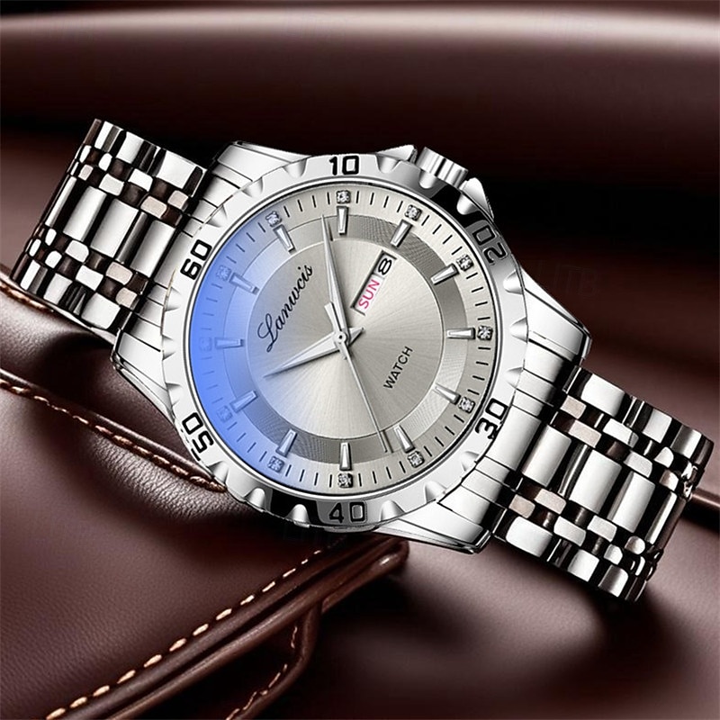 Montre à Quartz à la Mode pour Hommes avec Cadran Rond Simple Double Calendrier Lumineuse Étanche Montre à Bracelet en Acier Cadeau Préféré pour Montres d'Affaires de 2025 ? $31.99 –P10