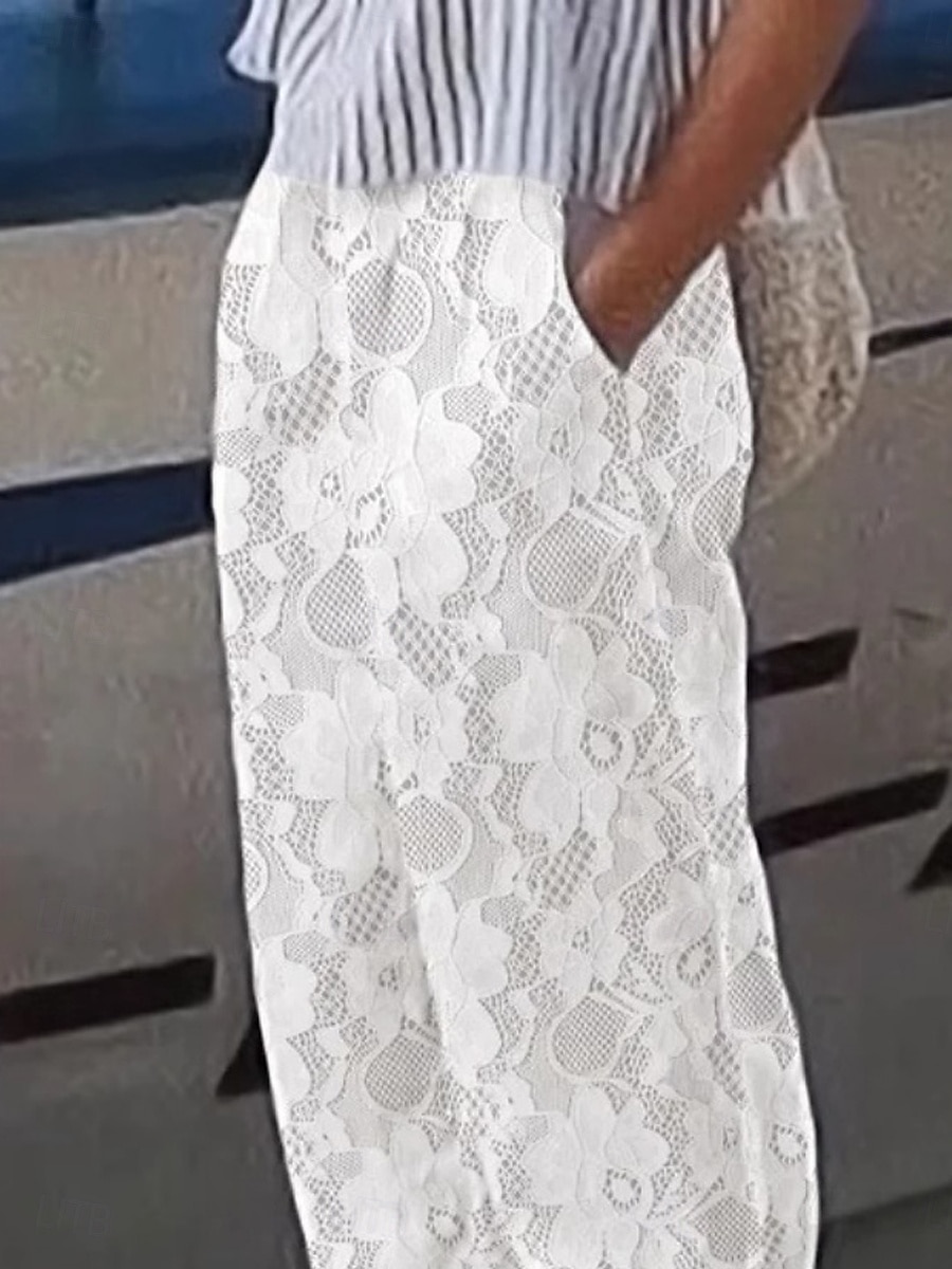 Pantaloni baggy in cotone e lino da donna A tinta unita Chinos Basic Casual Lunghezza intera Vita alta Semplice Pockets Comfort All'aperto Micro-elastico Vacanze Strada Quotidiano Bianco Estate del 2025 a $32.99 –P2