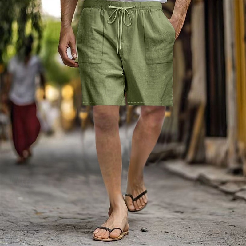 Hombre Pantalón corto Pantalones cortos de lino Pantalones cortos de verano Pantalones cortos de playa Bolsillo Correa Cintura elástica Plano Comodidad Transpirable Corto Vacaciones Festivos Playa 2025 - $18.99 –P6