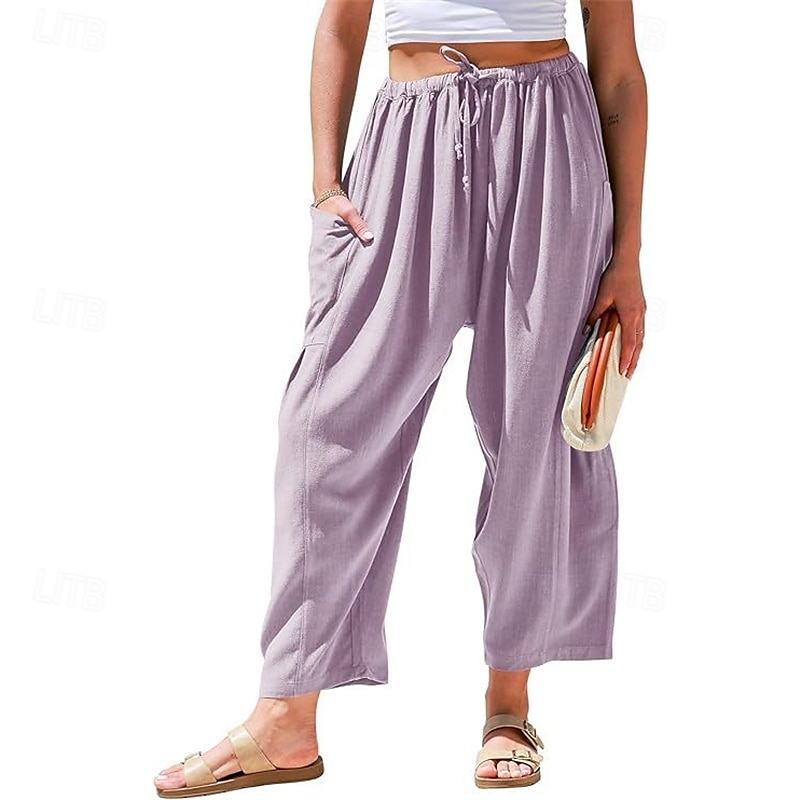 Per donna Gamba larga Pantaloni Vacanza Moda Lunghezza intera Misura del girovita medio Semplice Elastico in vita Traspirante Confortevole Micro-elastico Streetwear Abbigliamento quotidiano Uscire del 2025 a $30.99 –P8