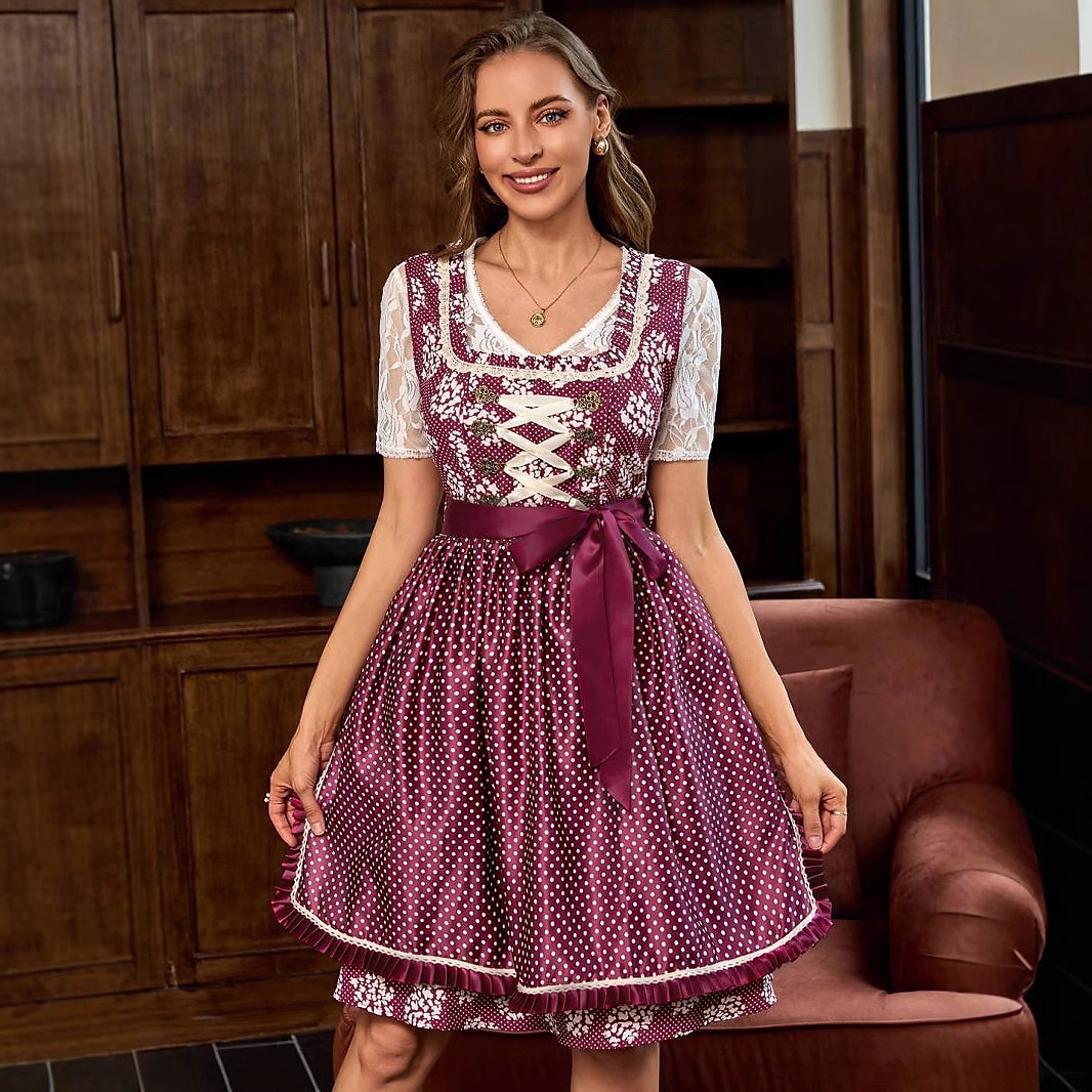 Női Oktoberfest Sör Dirndl Trachtenkleider Bajor Wiesn Hagyományos Stílusú Ruhával Köténnyel Oktoberfestre 2025 - $46.99 –P1