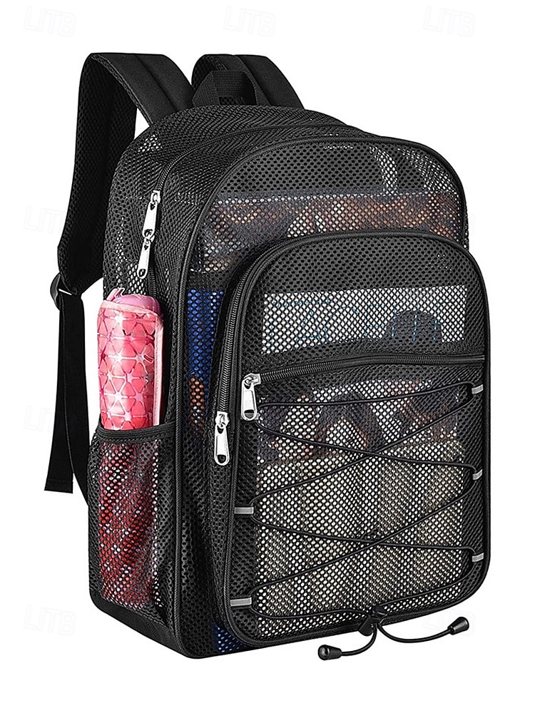 svart grå nätryggsäck med fack med dragkedja, justerbar axelrem, unisex, modedesign - lämplig för skola, sport, fitness och daglig användning 2025 - $29.99 –P4