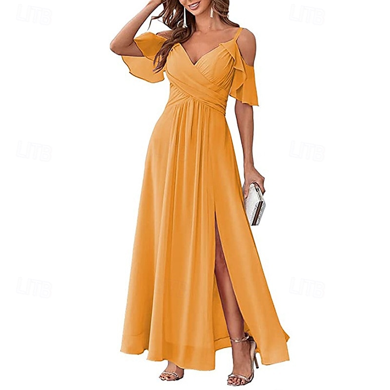 Femmes Robe Longue Maxi Robe Robe de Bal Robe de Soirée Robe de Cocktail Mode Soirée Occasion Spéciale Date Coupe régulière Uni Manche Courte Col en V Jaune Vert Claire Bleu Vert Été de 2025 ? $31.99 –P12