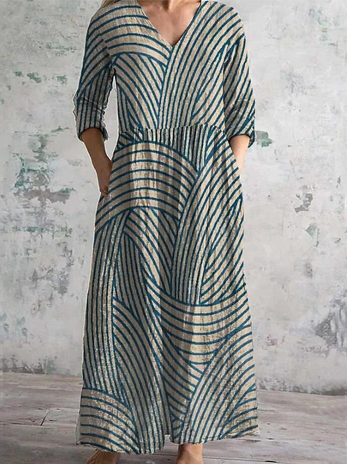 Per donna Abito Midi Vestito Estivo Abito Pieghettato Vacanza Casual Boho Uscire Spiaggia Abito Estivo Floreale Grafico Manica 3/4 Scollo a V Marrone Scuro Blu Verde Estate Primavera del 2025 a $35.99 –P3