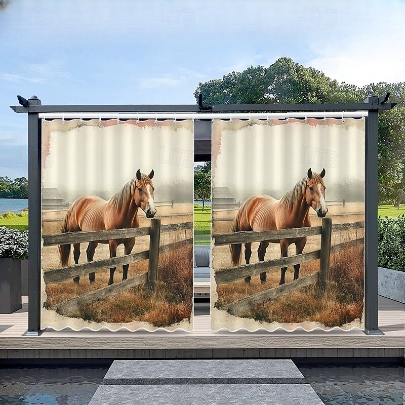 Cortină Externă Impermeabilă pentru Intimitate Draperii pentru Patio Glisante Cortine pentru Pergolă cu Ochiuri 3D cu Cai pentru Foișor Balcon Veranda Petrecere 1 Panou 2025 - $34.99 –P3