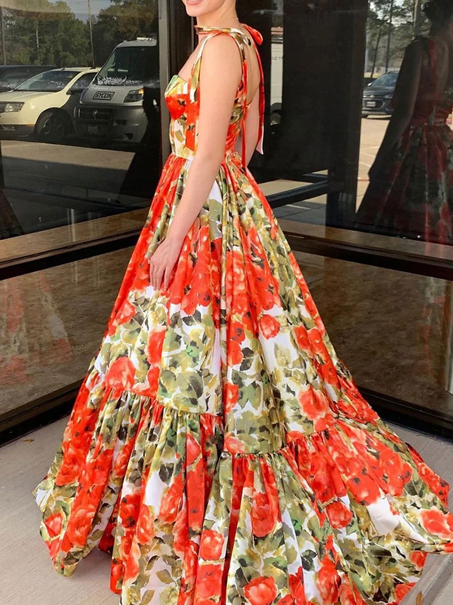 A-line šaty quinceanera elegantní šaty svatební svatební host dlouhé bez rukávů láskyplný výstřih s květinovým potiskem šaty pro svatební hosty 2025 - $99.99 –P6
