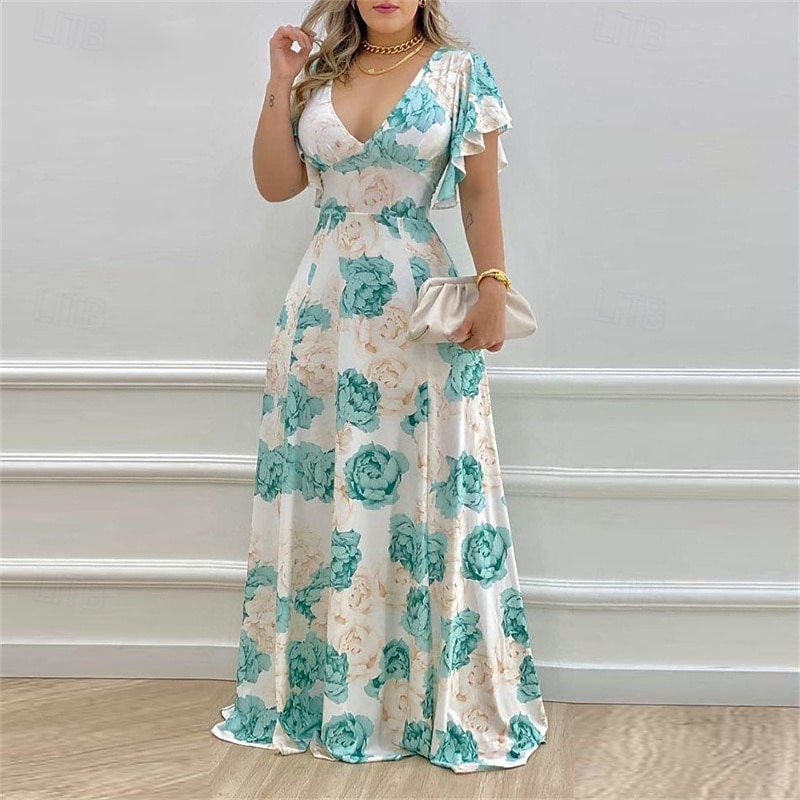 Per donna Abito Lungo Maxi Abito Abito da Cocktail Abito Floreale Abito Stampato Moda Moderno All'aperto Vacanza Ferie Vestibilità regolare Fiore Manica Corta Scollo a V Blu Arancione Rosso rosa del 2025 a $24.99 –P3