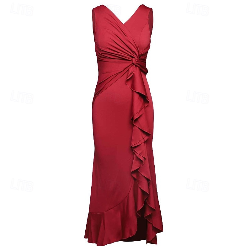 Dames Halflange jurk Feestjurk Cocktail jurk Bruiloft gast jurk Elegant Modieus Bruiloft Feest Speciale gelegenheden Normale pasvorm Effen Mouwloos V-hals Zwart Wijn Rood Marineblauw Zomer 2025 - $29.99 –P2