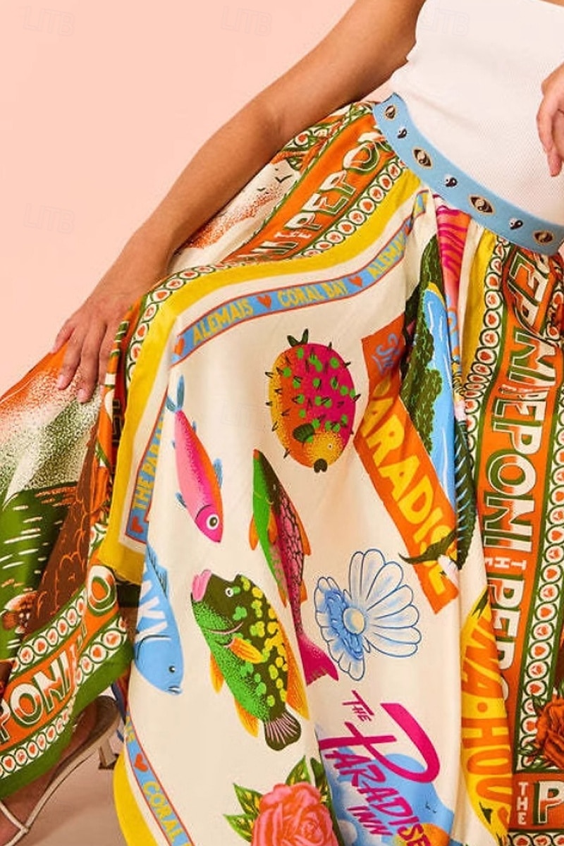 Damen Rock Lässig Boho Maxi Mittlere Hüfthöhe Röcke Blumen Druck Asymmetrischer Saum Mikroelastisch Straße Ausgehen Grün Sommer Polyester 2025 - $22.99 –P11