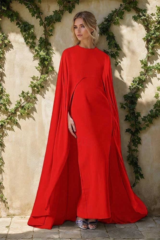 Cape Kleid Sheath  Column Abendkleid Elegantes Kleid Formale Hochzeit Bodenlang Ärmellos Rundhalsausschnitt Chiffon 2025 - $148.99 –P5
