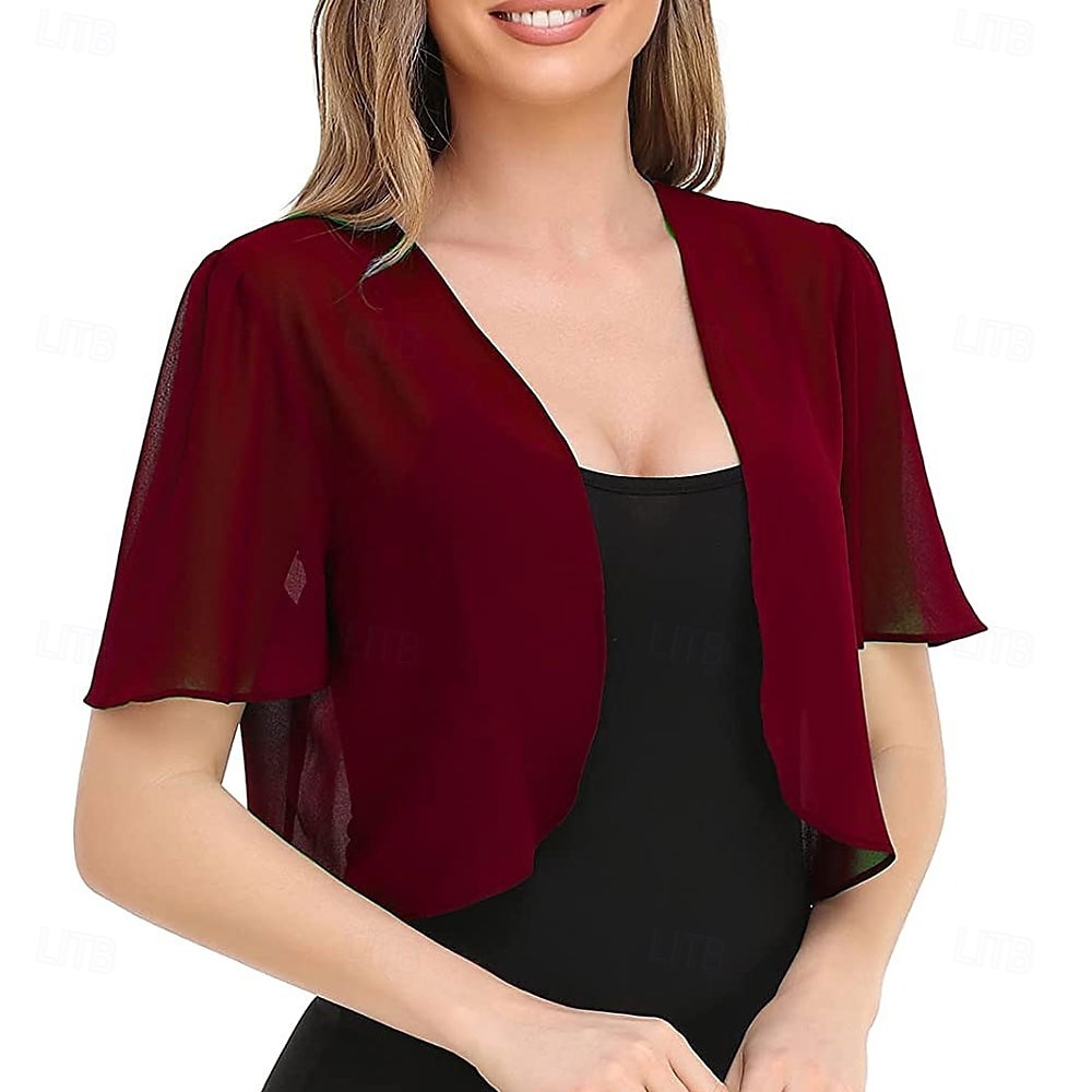 Capa Elegante para Mulheres Proteção Solar Manga Curta Chiffon Indicada para Casamento Com Cor Pura Para Verão de 2025 por $7.99 –P8