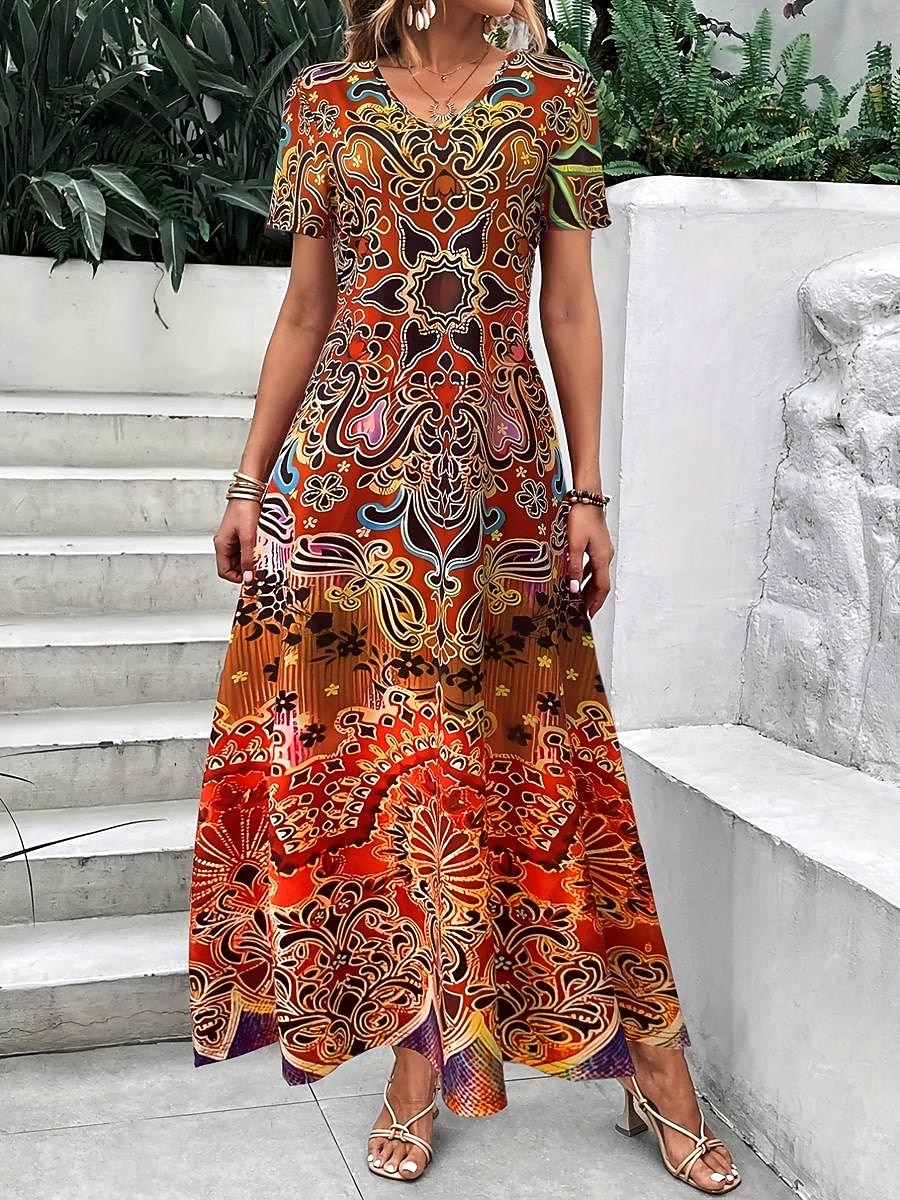 Pentru femei Rochie Maxi Rochii Tricou Rochie de Vară Rochie de vară Vacanță Boho Concediu Fit regulat Grafic Tribal Abstract Manșon scurt Stil Nautic Galben Albastru piscină Mov Portocaliu Var 2025 - $28.99 –P1