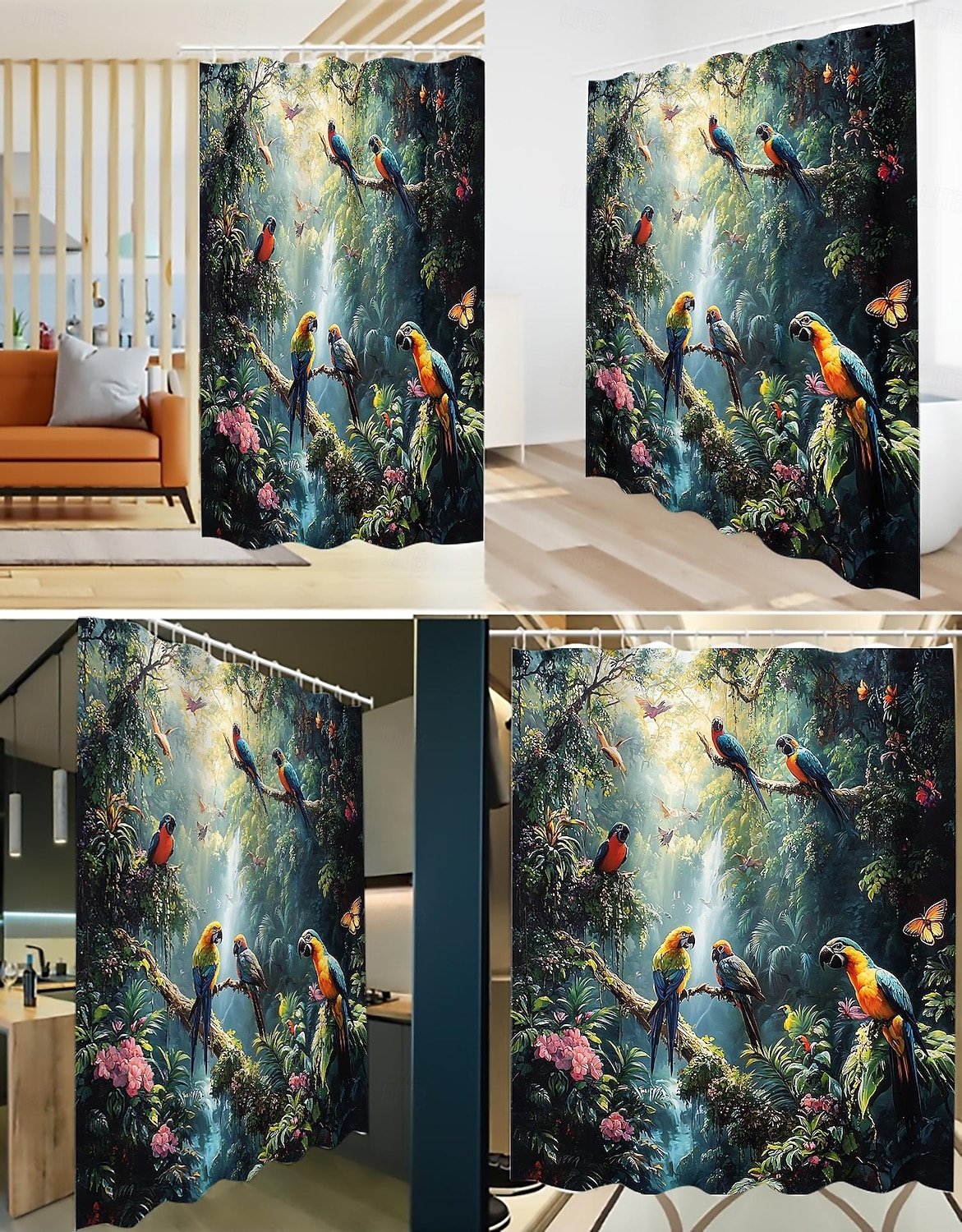 Κουρτίνα Ντους με 12 Γάντζους 180cm*180cm(70"*70") Πλυμένος Πολυεστέρας Μηχανικής Πλύσης Αδιάβροχος Τροπικό Φύλλο Ζώου Σχέδιο Φύλλου 2025 - $18.49 –P2