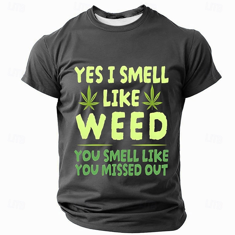 Men's Text Leaves Funny Slang T Shirt Short Sleeve T shirt 3D Print Crew Neck Crewneck Shirt Fashion Daily Casual Street Casual Daily Black Blue Green Summer Spring Clothing Apparel S M L XL XXL XXXL 2025 - $18.99 –P2