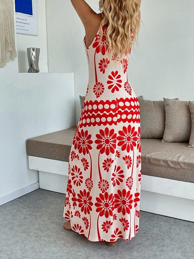 Női Maxiruha A vonalú ruha Slip ruha Szabadság Alkalmi Boho Parti Alkalmi Standard Virágos Grafika Ujjatlan V-alakú Narancssárga piros Fekete Medence Lóhere Nyár Tavasz 2025 - $31.99 –P2