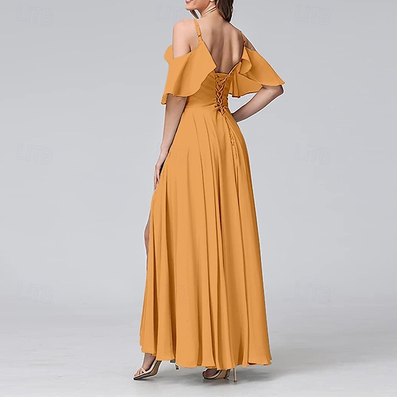 Femmes Robe Longue Maxi Robe Robe de Bal Robe de Soirée Robe de Cocktail Mode Soirée Occasion Spéciale Date Coupe régulière Uni Manche Courte Col en V Jaune Vert Claire Bleu Vert Été de 2025 ? $31.99 –P15
