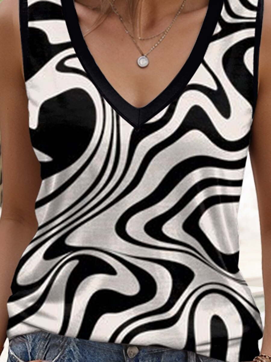 Frauen Camisole Tanktop Grafik Geometrisch Casual Ärmellos V-Ausschnitt Reguläre Oberteile Druck Schwarz Sommer Frühling 2025 - $17.99 –P3