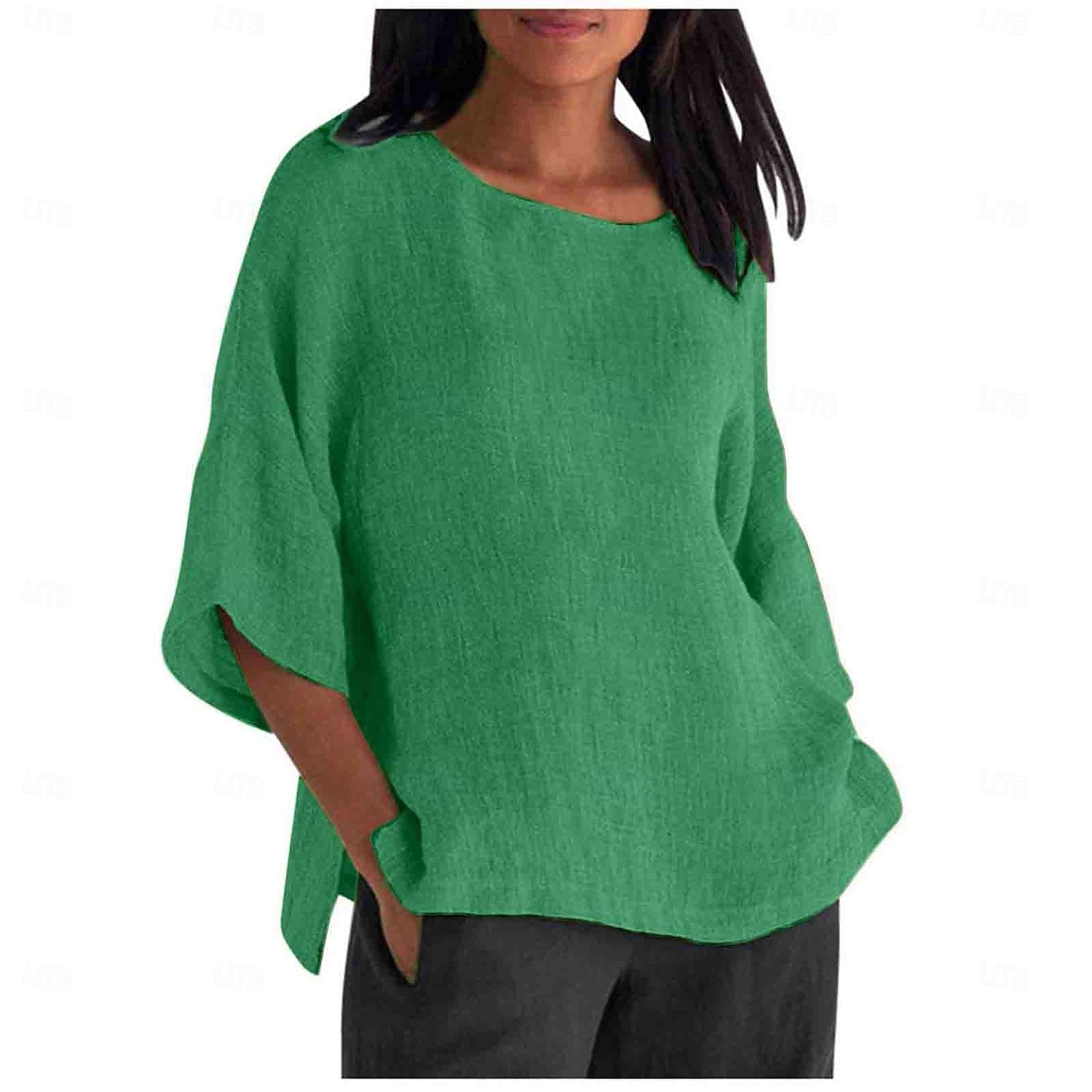 Pentru femei Cămașă Bluză Cămăși Bumbac In Culoare solidă De Bază Casual Lungime Manșon 3/4 Stil Nautic Topuri obișnuite Zilnic Verde Crud Negru Alb Verde Deschis Roz Îmbujorat Vară 2025 - $23.99 –P4