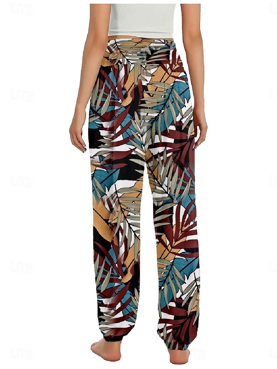 Per donna Pantaloni ispirati al lino Gamba larga Pantaloni Stile Etnico Casual Boho Lunghezza intera Vita Alta Floreale Foglia Tropicale Tasca Elastico in vita Stampa Traspirabilità Morbido del 2025 a $21.99 –P8