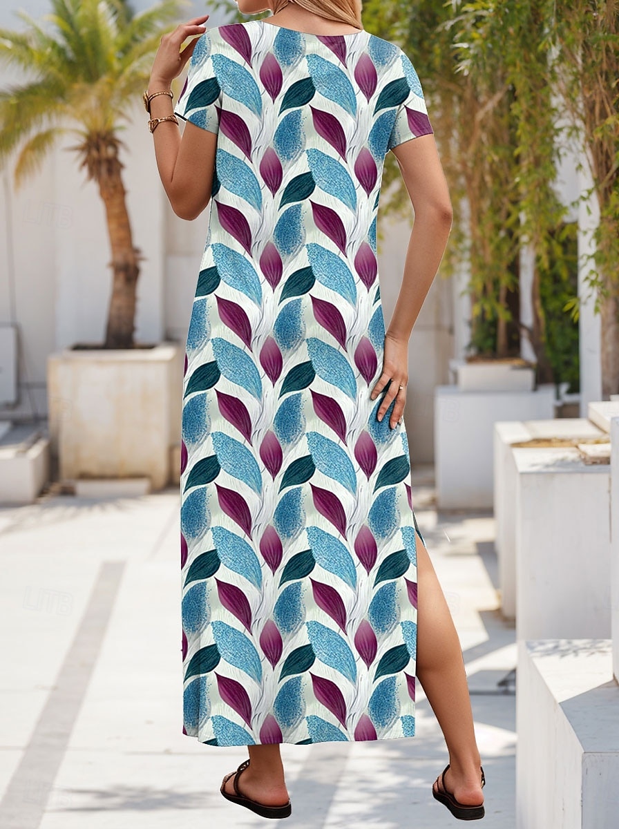 Damen Maxikleid Sommerkleid A Linie Kleid Urlaub Lässig Täglich Normale Passform Blumen Grafik Kurzarm V Ausschnitt Blau Purpur Grün Sommer 2025 - $28.99 –P2