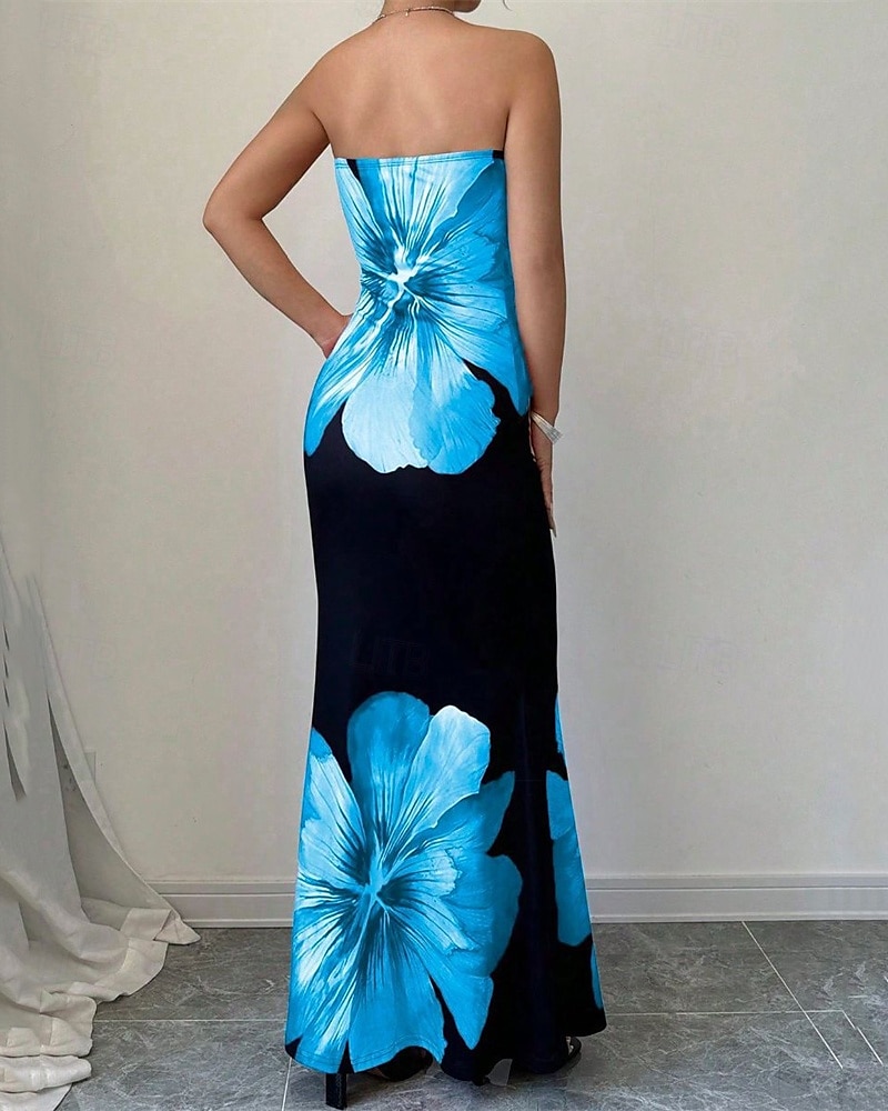 Women's Long Dress Maxi Dress Prom Dress Bodycon Summer Dress Elegant Fashion Party Holiday Date Regular Fit Flower Sleeveless Strapless Red Blue Summer Spring 2025 - $29.99 –P4