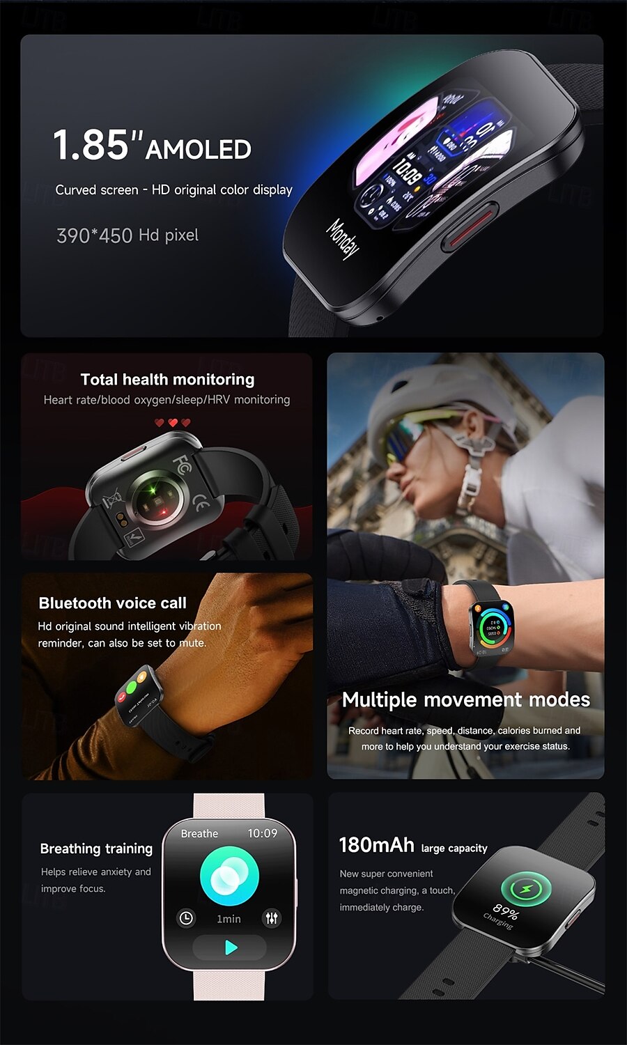 696 U17 Smart Watch 1.85" Fitness Watch Bluetooth Pedometer Call Sleep Reminder IPX0 Waterproof Compatible with iOS Android 40mm Case 2025 - $56.99 –P2