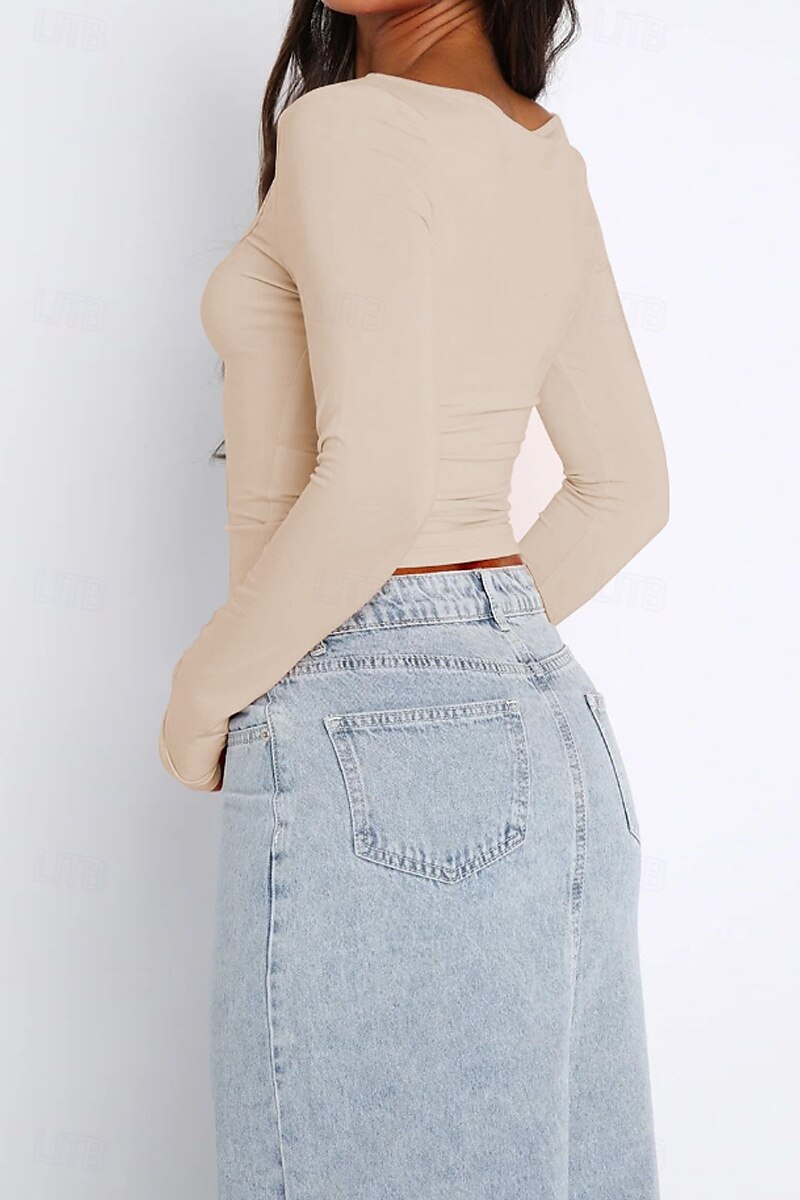 Pentru femei Bluză Simplu Modern Manșon Lung Pătrat Crop Tops Zilnic Concediu Ieșire Negru Alb Verde Militar Roșu-aprins Albastru piscină Vară 2025 - $14.49 –P2