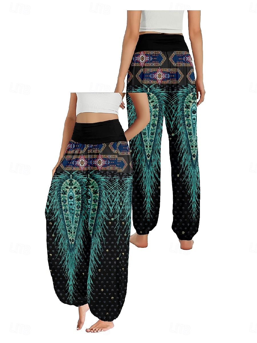 Damen Leinen-inspirierte Hosen Weites Bein Hosen Hose Ethno-Stil Lässig Boho Volle Länge Hohe Taille Blumen Grafik Paisley-Muster Tasche Elastischer Bund Drucken Atmungsaktivität Weich Mikroelastisch 2025 - $21.99 –P6