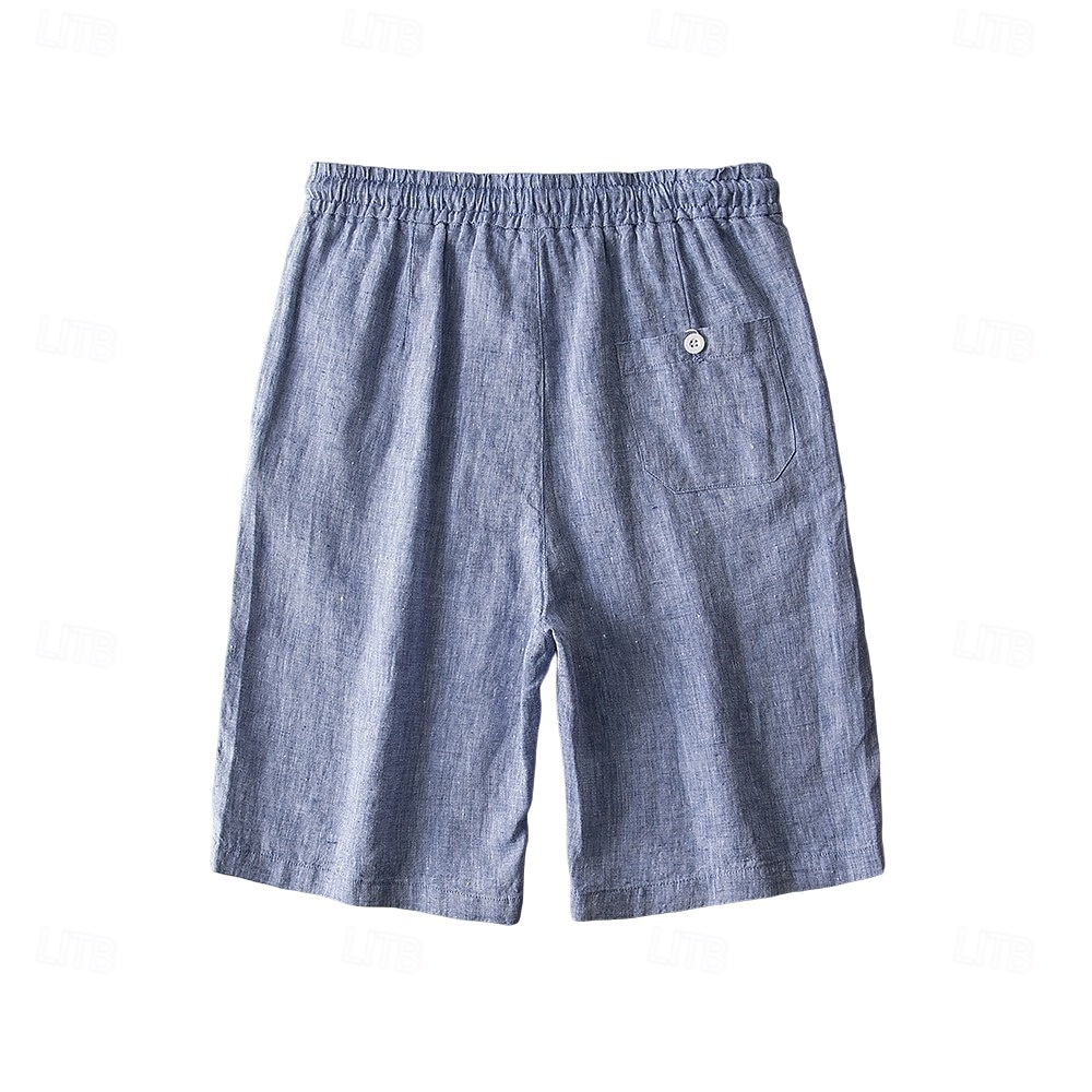 herrshorts i 100 % linne enfärgad knälång utomhus casual daglig semester etnisk stil denim blå ljus khaki oelastisk 2025 - $41.99 –P9