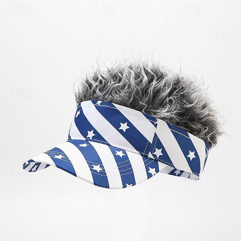 American Flag Mens Visor Cap Wig Adjustable Baseball Cap Golf Hats with Fake Hair 2025 - $15.99 –P5