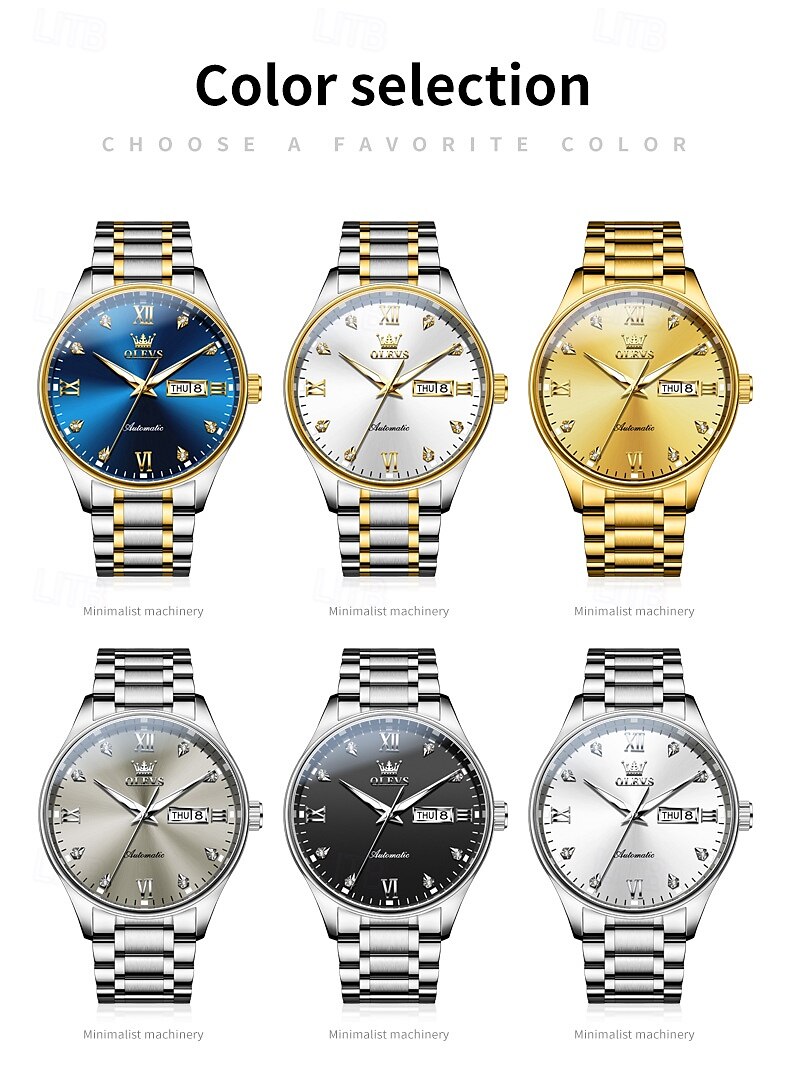 OLEVS Men's Mechanical Watch, Minimalist Fashion, Automatic Self-Winding, Luminous Date Week, Waterproof Steel Watch 2025 - $119.99 –P8