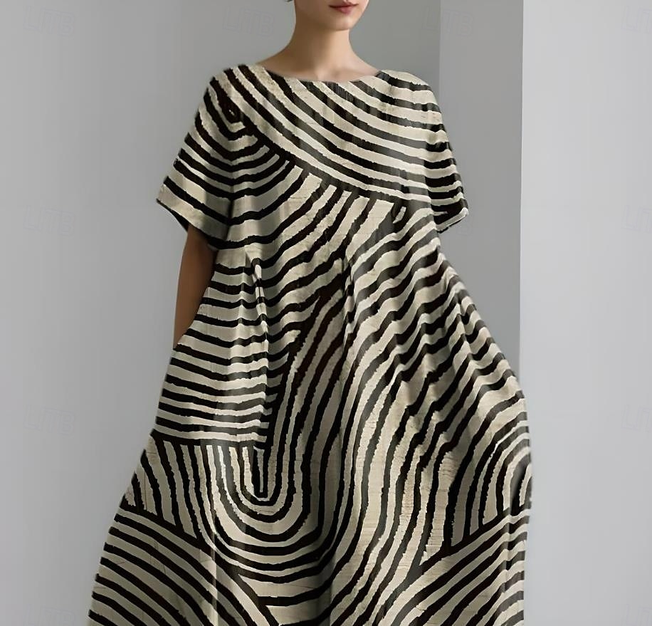 Robe Maxi Femme Robe de Plage Robe en A Robe d'Été Vacances Casual Plage Quotidien Vacances Sortir Ajustement Lâche Graphique Géométrique Lin Comme À Manches Courtes Col Ronde Col Bateau Marron Foncé de 2025 ? $36.99 –P2