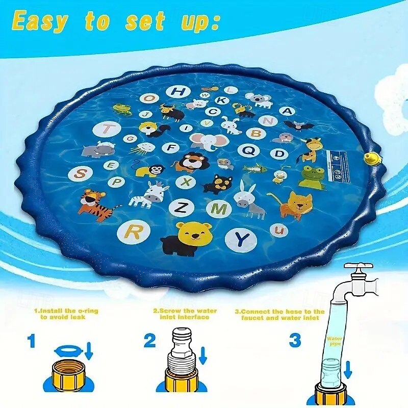 100cm/39.37in Extra Large Luxury Outdoor Toy - Portable Swimming Pool with Water Sprinklers Alphabet & Number Learning Mat Vibrant Rainbow Design PVC Material Ideal for Youngsters Aged 3-5 Summer 2025 - $27.99 –P5