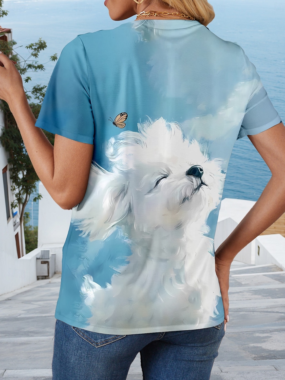 Femmes T-shirt Graphique Animal Chien Élégant Moderne Occasionnel Manche Courte Col ras du cou Col rond Hauts Réguliers Quotidien Sortir Week-end Imprimé Bleu Ciel Été Printemps de 2025 ? $19.99 –P2