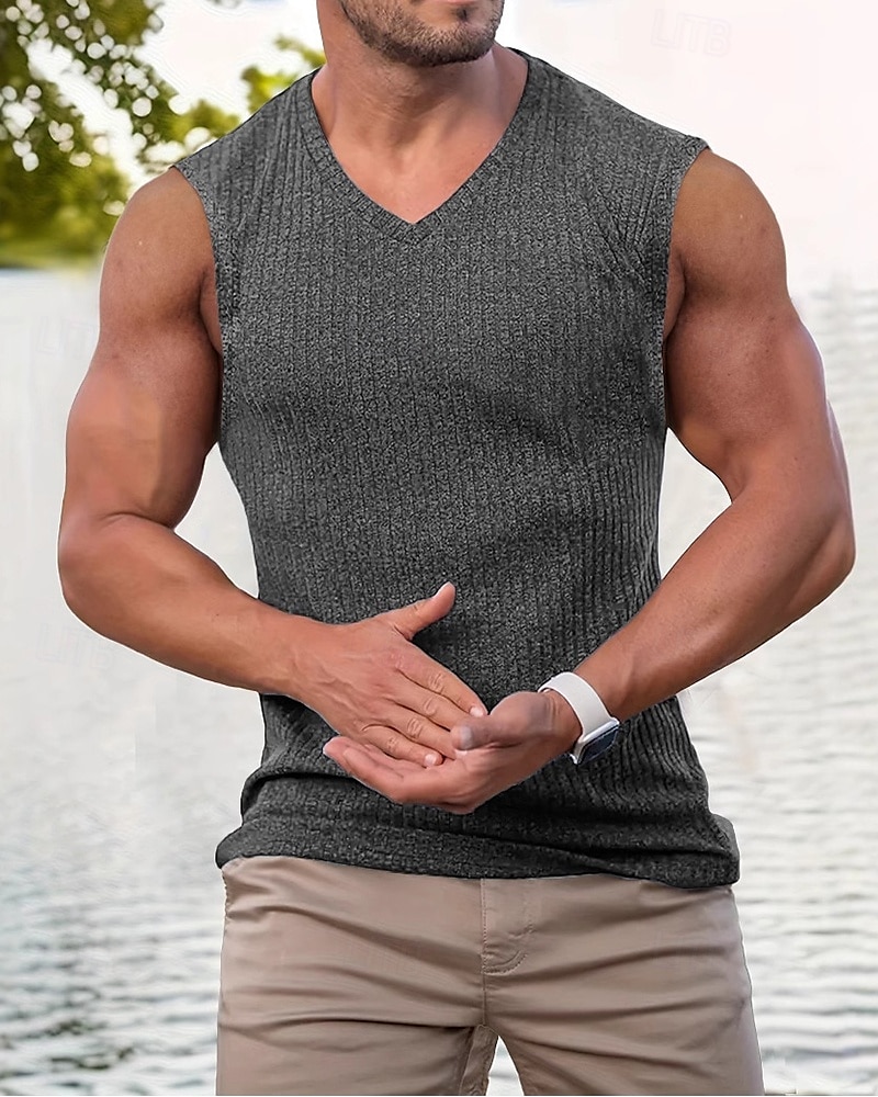Herren Tank Top Weste Unterhemd Ärmelloses Shirt Ärmellos V Ausschnitt Sommer Einfach Mode Designer Urlaub Straße Ausgehen Schwarz Rosa Grün Top T-Shirt für Herren 2025 - $19.99 –P2