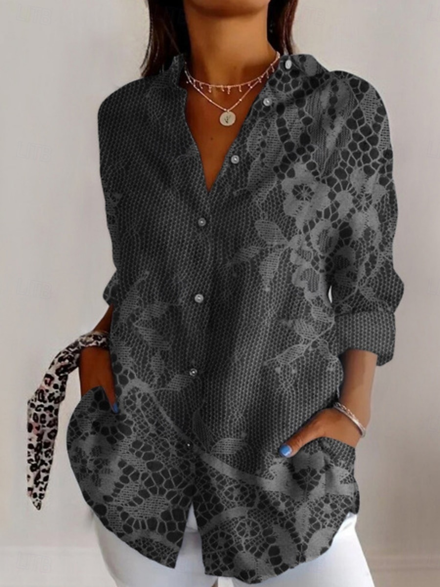 Femmes Chemise Avec Poches Boutons Imprimé Fleuri Graphique Ethnique Rétro Vintage manche longue Col de chemise Hauts Réguliers Quotidien Fête Bleu Noir Vin Kaki Gris Été de 2026 ? $33.99 –P5
