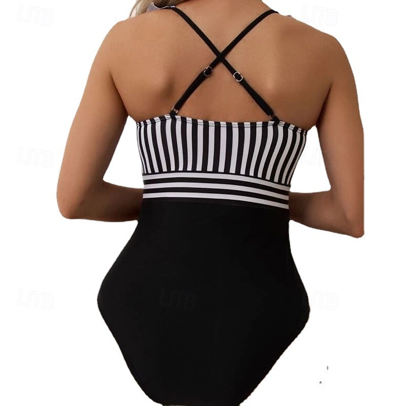 Dam Badkläder En bit Baddräkt Lappverk Hawaiisk Standkläder Randig V-slits Ärmlös Baddräkter 2025 - $23.99 –P3
