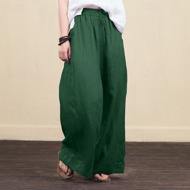 Femmes Pantalon en coton et lin Slacks Mode Streetwear Longueur complète Naturel Uni Conception à cordon élastique Confortable Extérieur Extérieur Vacances Noir Vert Claire Violet Vert Été Coupe de 2025 ? $26.99 –P2