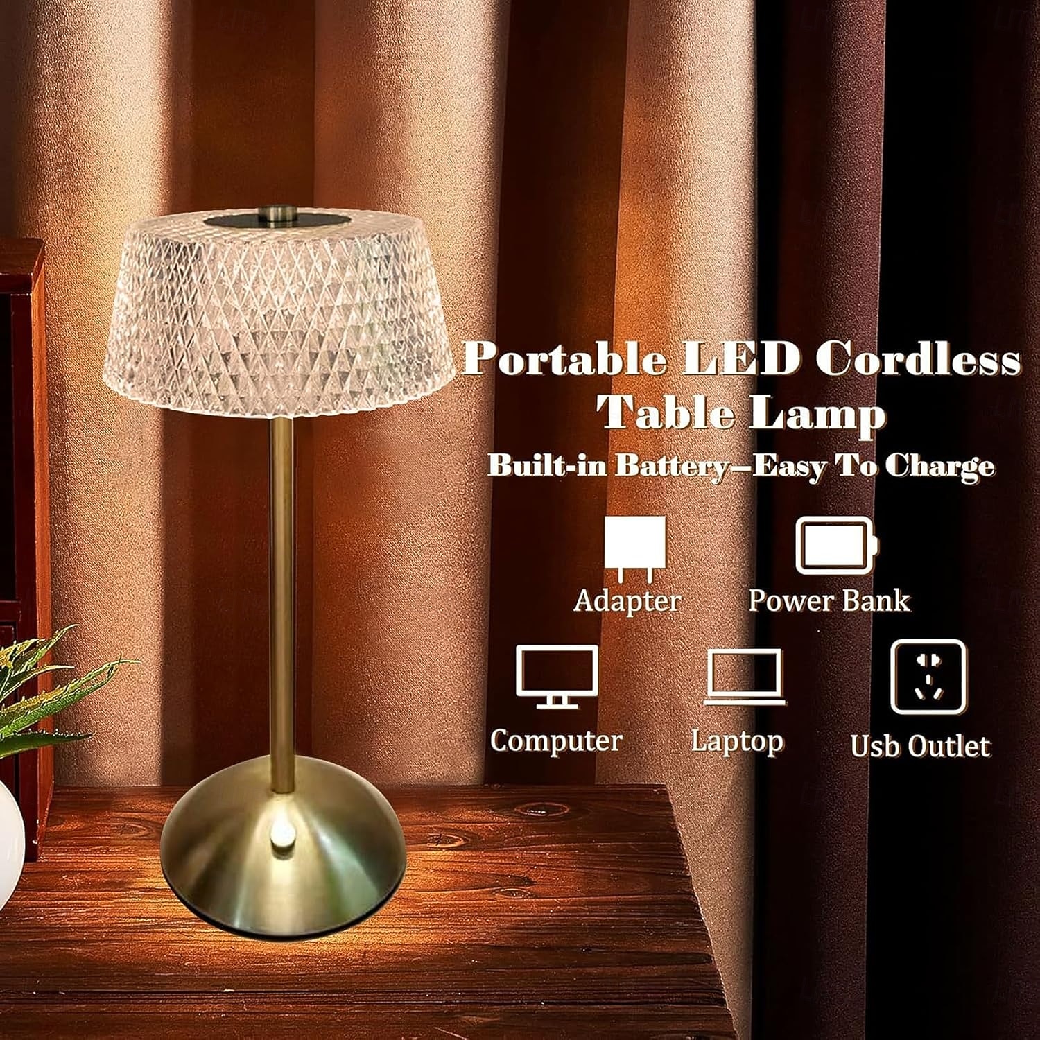 Многофункциональная светодиодная настольная лампа 3 цвета с регулируемой яркостью, перезаряжаемая через USB прикроватная лампа для спальни, столовой, гостиной, офиса, общежития, ночник 2026 - $27.99 –P5